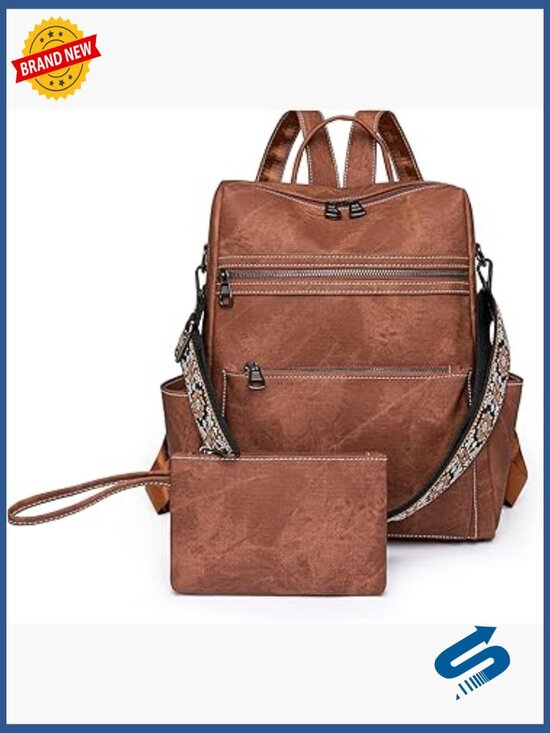 Faux Leather Convertible Anti-Theft Travel Backpack with Clutch main image 6